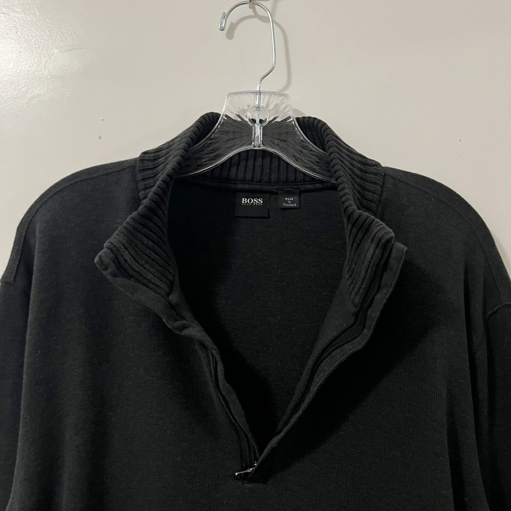 Hugo Boss Mens Black Cotton Quarter Zip Pullover Sweater Nylon Side Panels XXL - Picture 6 of 11